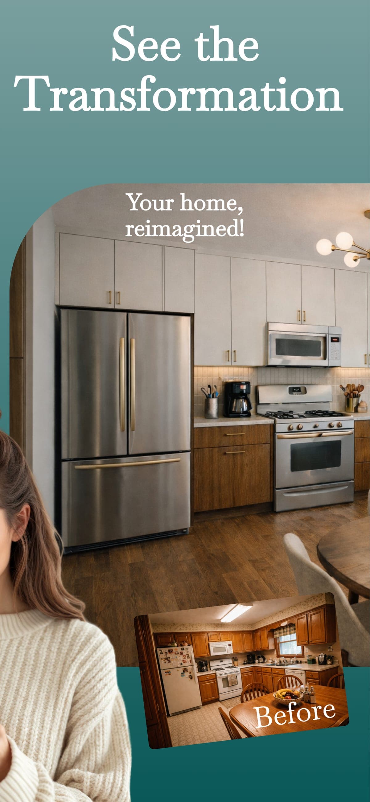 AI interior design - kitchen transformation before and after