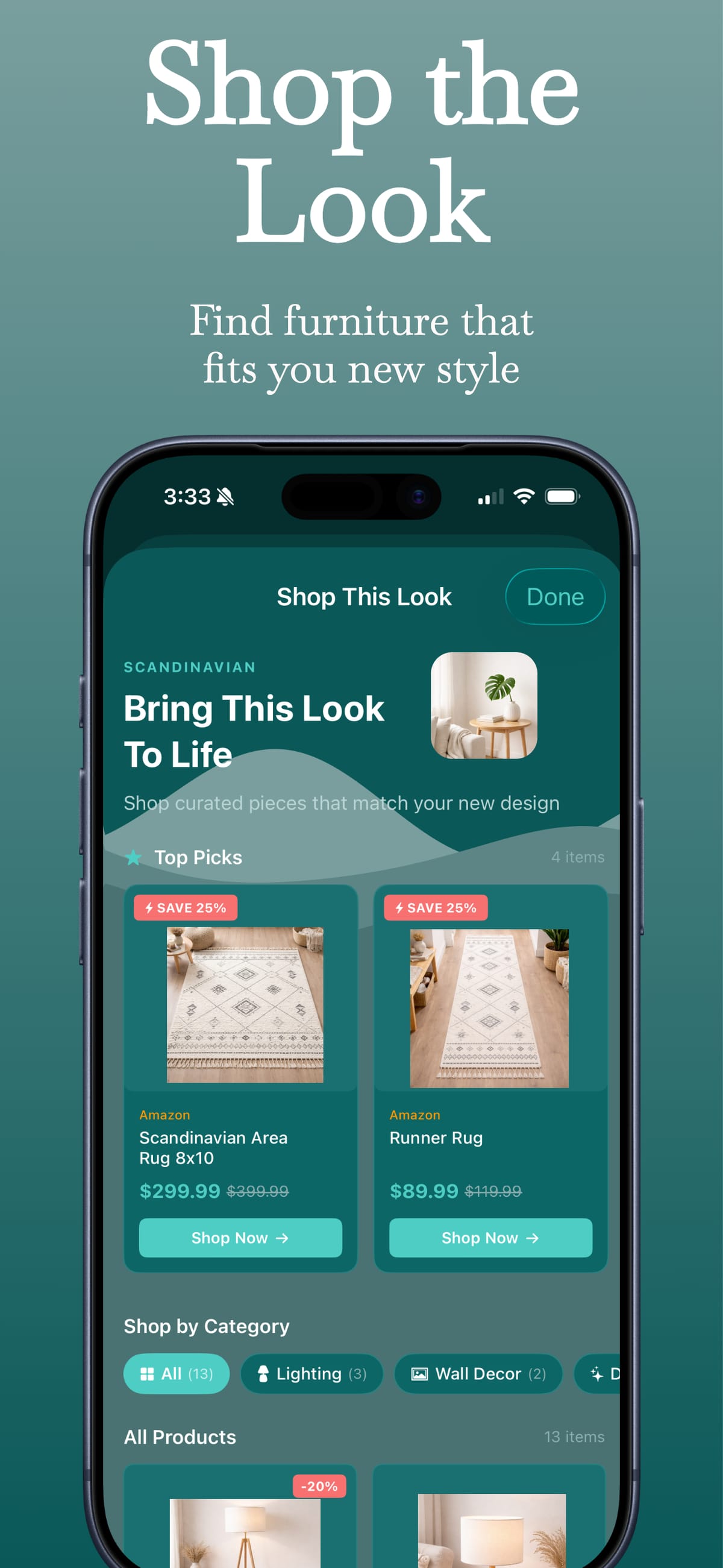 Shop furniture that matches your AI room design